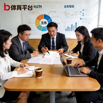 b体育平台首席运营官王伟先生与团队成员讨论业务规划的工作照