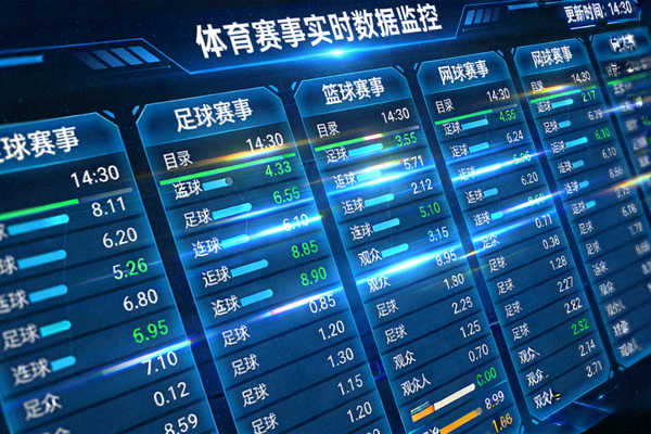 体育媒体内容平台后台数据仪表盘，展示多场赛事实时数据流