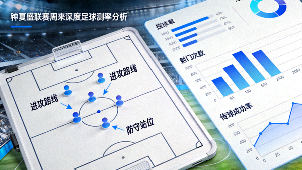 欧冠联赛赛后深度复盘分析画面，包含战术板与数据图表