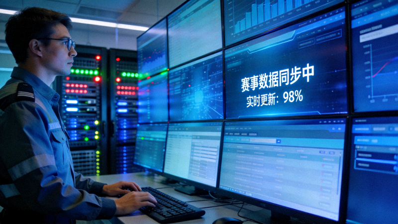 技术人员在数据监控中心查看实时赛事数据同步状态